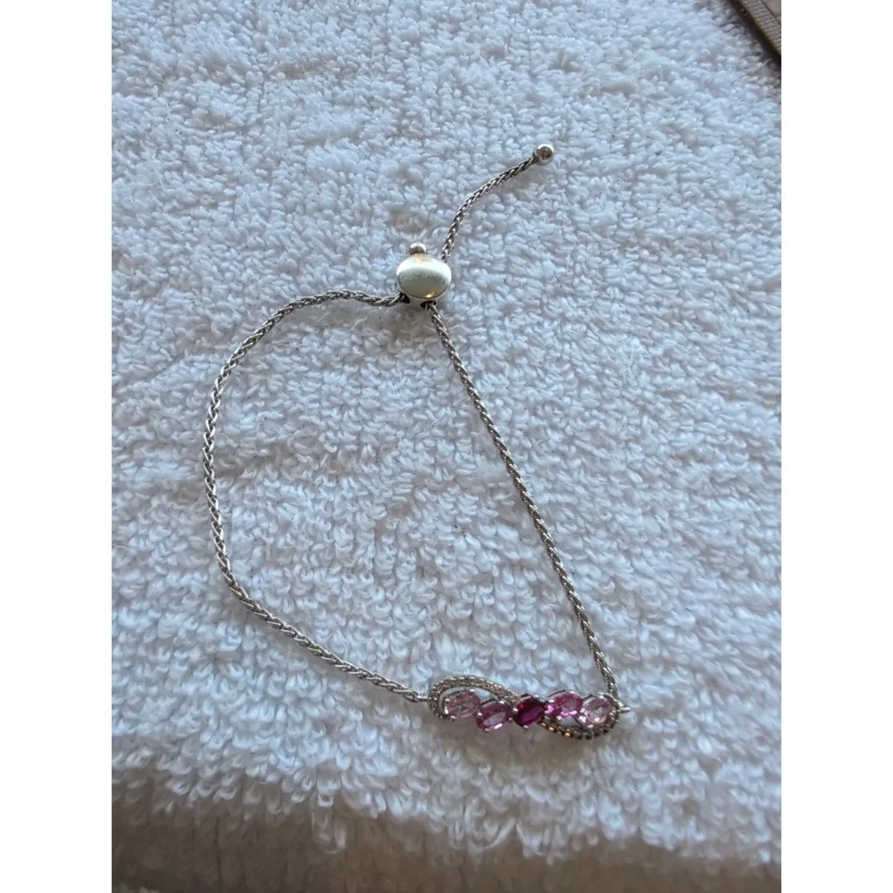 Sterling Silver Cn‎ Pink Stone Infinity Slide Bracelet